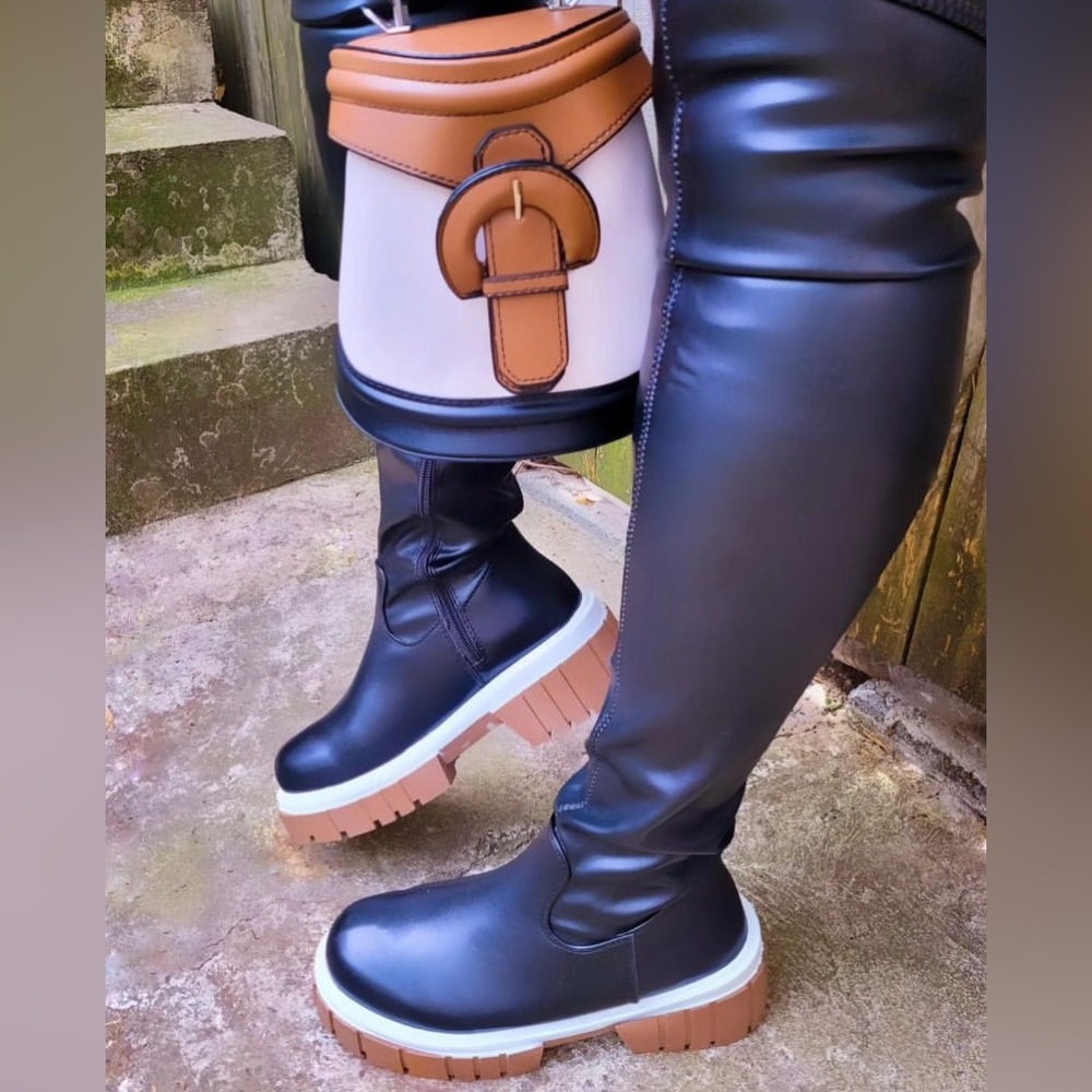 NWT Women’s Black Faux Leather Knee Boots size 6